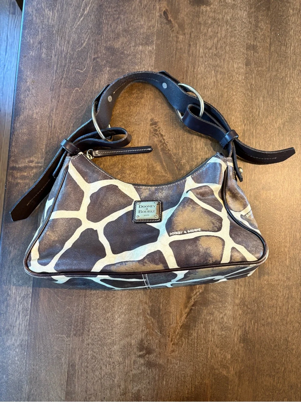 Dooney & Bourke Brown and Cream Giraffe-Print Shoulder Bag